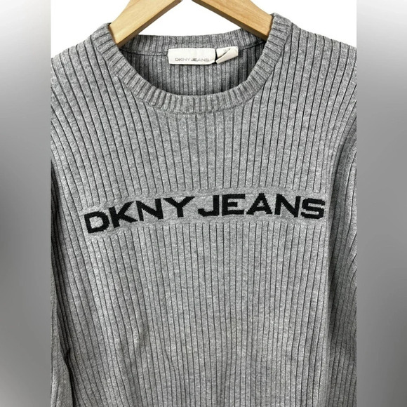 DKNY Jeans • Gray Ribbed Crewneck Sweater - Picture 4 of 7